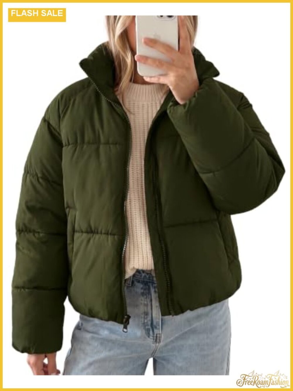 Womens Cropped Puffer Jacket Quilted Zip Up Oversized Winter Coat
